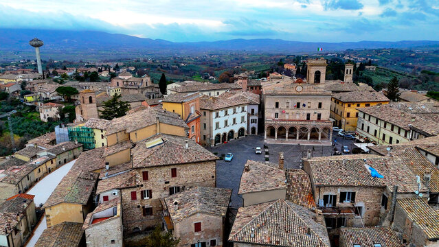 aerial pictures made with a dji mini 4 pro drone over Montefalco, in Umbria, Italy.