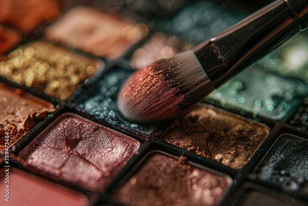Poster close up of a brush on a colorful palette, ideal for art and design projects