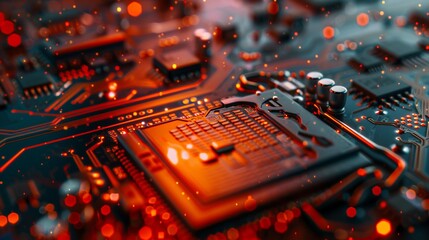 Detailed Macro Shot of Vibrant Computer Motherboard. Generative Ai
