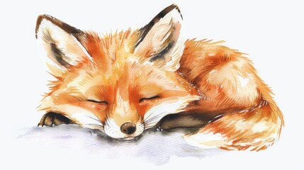 Naklejka premium A peaceful watercolor painting of a sleeping fox. Perfect for nature lovers and animal enthusiasts