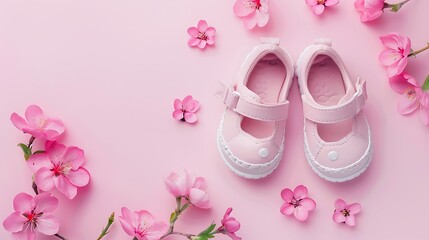 Obraz na płótnie Canvas Fashionable baby shoes on a pink background