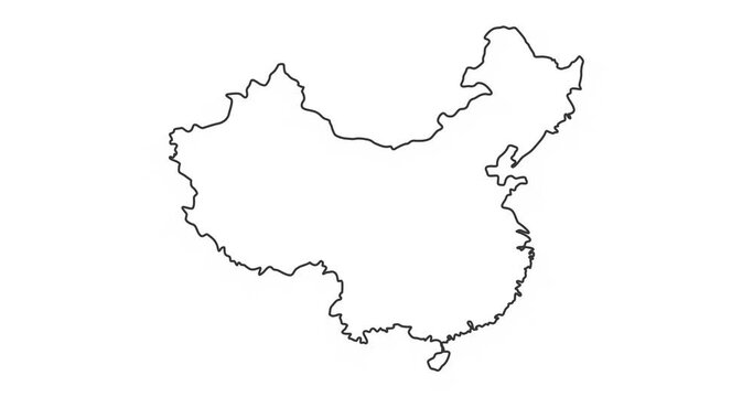 China map zoom, animated outline of map of china, intro with silhouette of country, footage
