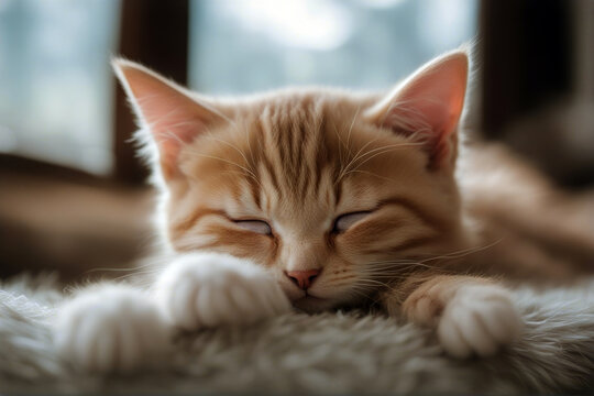 kitten sleeps isolated pedigreed striped domestic animals british cat lie pet sleeping felino white background