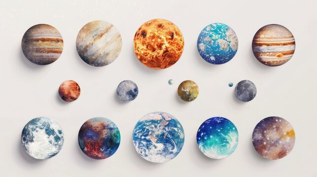 Planets displayed on white background. Suitable for educational materials