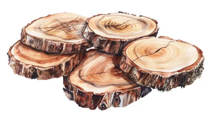 Foto op Plexiglas A bunch of wood slices stacked on top of each other. Can be used for nature or DIY projects © Fotograf