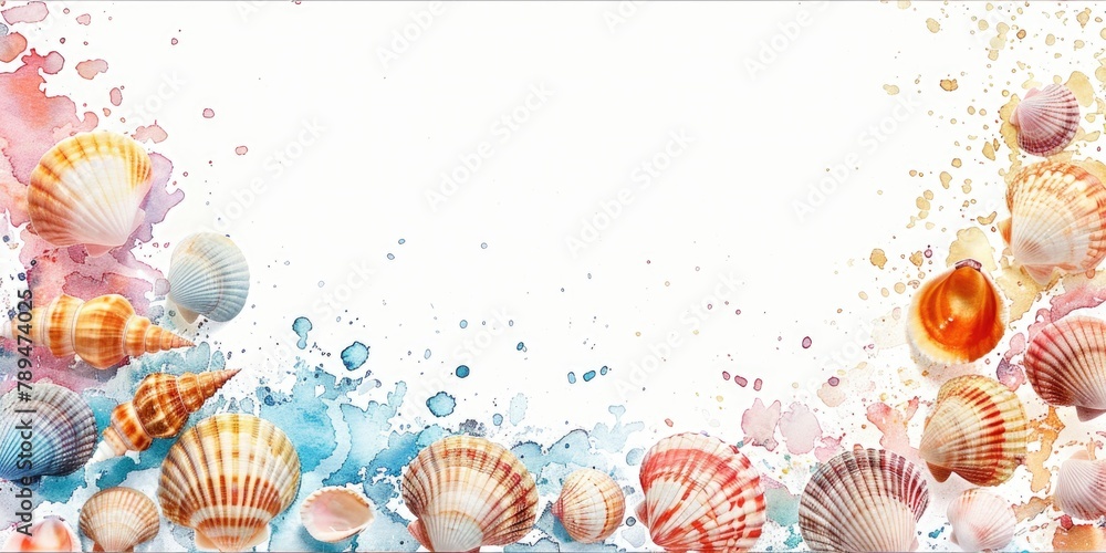 Poster a variety of sea shells on display. ideal for beach-themed projects