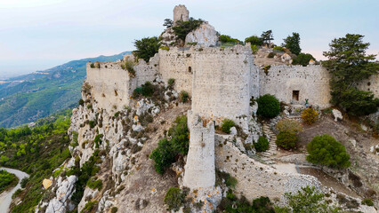 Fototapeta premium aerial pictures made with a dji mini 4 pro drone over Kantara Castle, Cyprus.