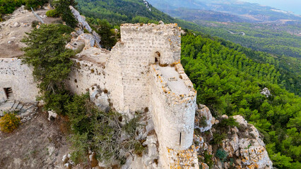 aerial pictures made with a dji mini 4 pro drone over Kantara Castle, Cyprus.