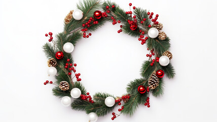 Fototapeta na wymiar Christmas wreath border set apart on a background of only white