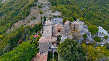 Fototapeta na wymiar aerial pictures made with a dji mini 4 pro drone over Sanctuary of Madonna della Mangiatorella, Lazio, Italy.