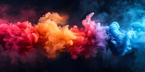 Colorful smoke swirls against a black background.