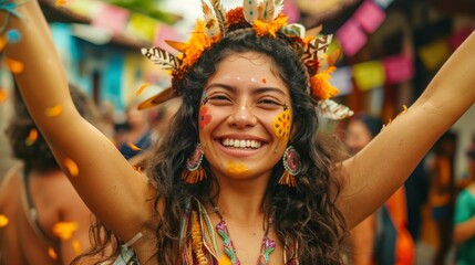 beautiful woman at a festival in Latin America during the day in high resolution