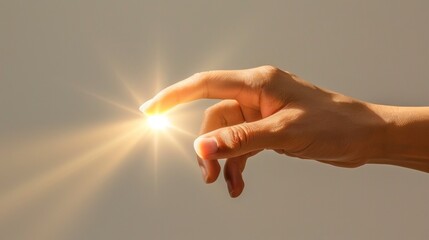 A hand reaching out to touch a bright light source, AI