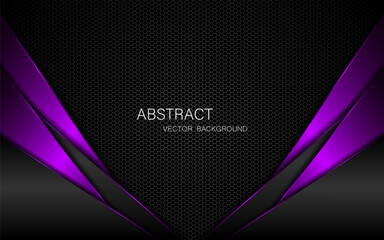 Abstract black and purple polygons on dark steel mesh background. with free space for design. modern technology innovation concept background - obrazy, fototapety, plakaty