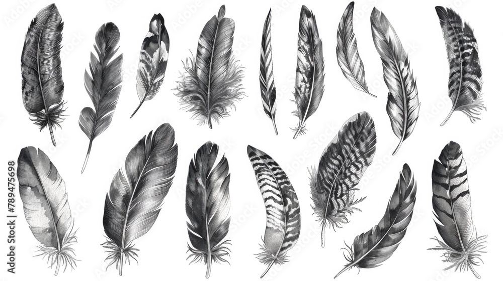 Poster vibrant feathers on a clean white backdrop. ideal for design projects