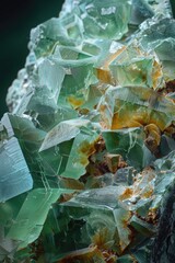 A cluster of green and yellow crystals on a rock. Ideal for geology or mineralogy concepts