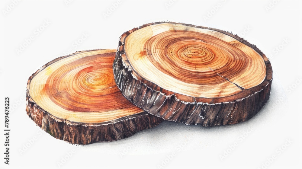 Poster two slices of wood on a white background. suitable for various design projects