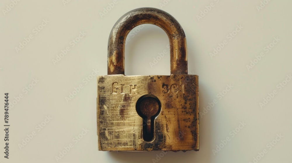 Poster A golden padlock with a key on it, suitable for security concepts