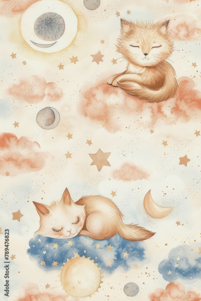 Aufkleber A peaceful cat taking a nap on a fluffy cloud. Suitable for various design projects