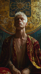 Fototapeta premium meditating young man - generative ai