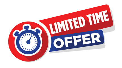 Limited time offer banner with stopwatch. Vector template on transparent background
