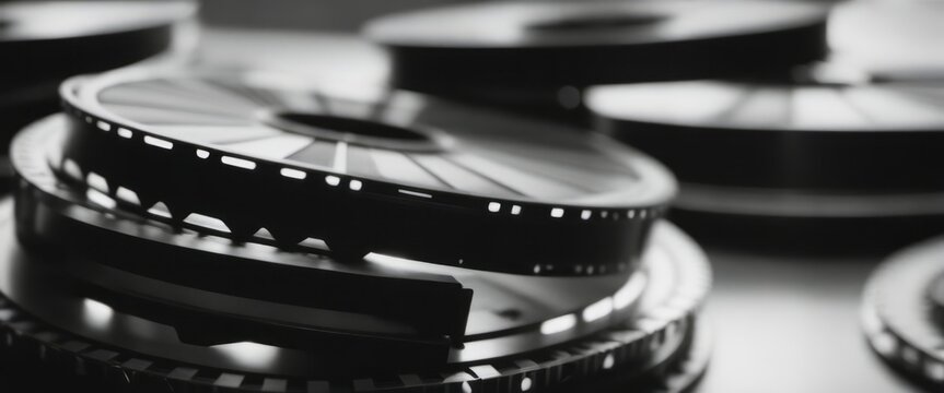 Stacked Black and White Film Reels