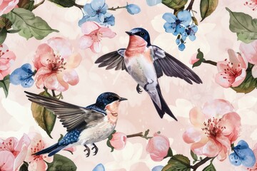 Two birds perched on a tree branch, suitable for nature themes