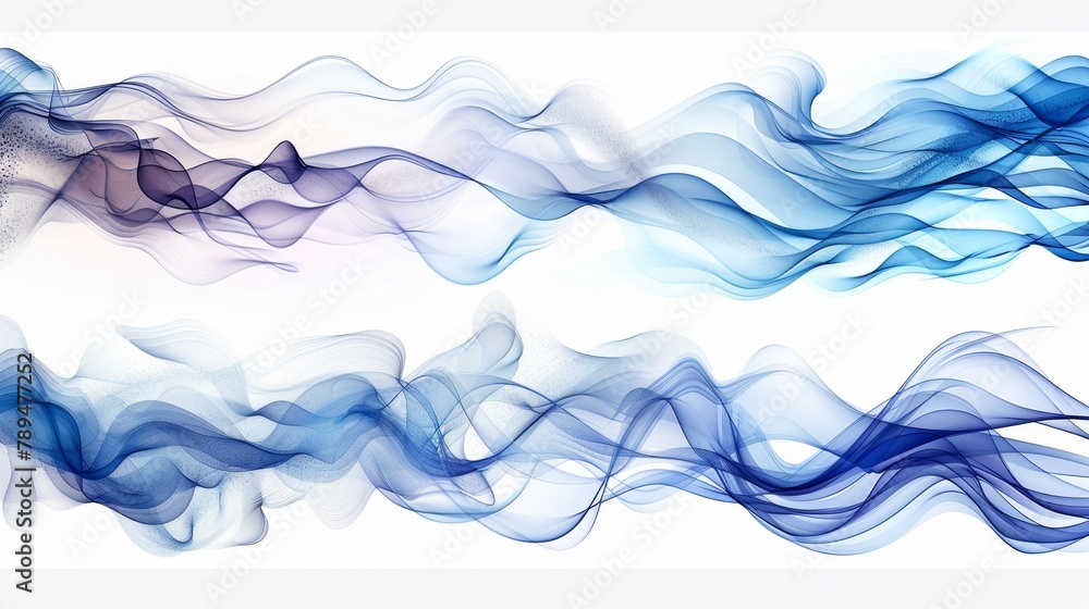Poster Modern elements of an air flow effect on a white background. Abstract light effect blowing from an air conditioner, purifier, or humidifier.