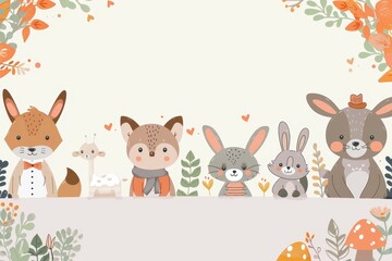 Naklejka premium A white circle in the center of an illustration surrounded by cartoon animals wearing business attire.