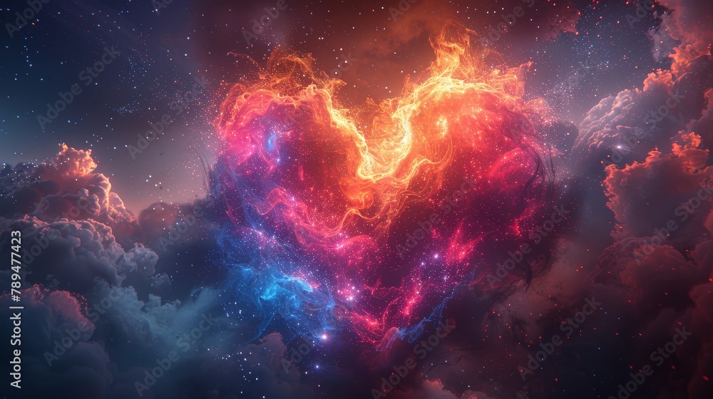 Aufkleber Heart light explosion effect in galaxy and starry sky style. Realistic explosion of paints and inks - decorative futuristic element. Universe and space modern illustration.