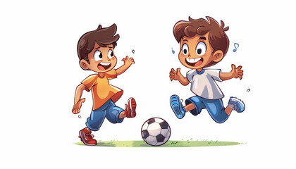 Naklejka premium boys are playing football in a simple flat vector illustration with a white background