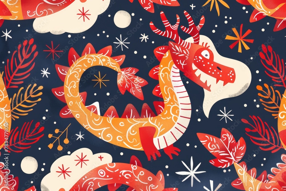 Poster vibrant dragon pattern suitable for various projects