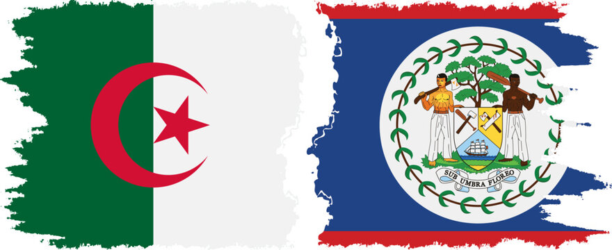 Belize and Algeria grunge flags connection vector
