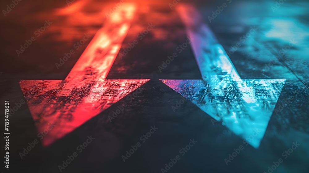 Poster team unity and business goals symbolized through converging arrows directed forward