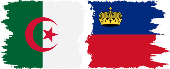 Liechtenstein and Algeria grunge flags connection vector