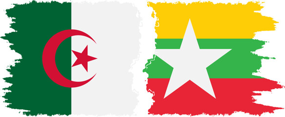 Myanmar and Algeria grunge flags connection vector
