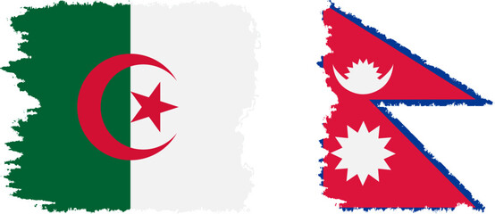 Nepal and Algeria grunge flags connection vector