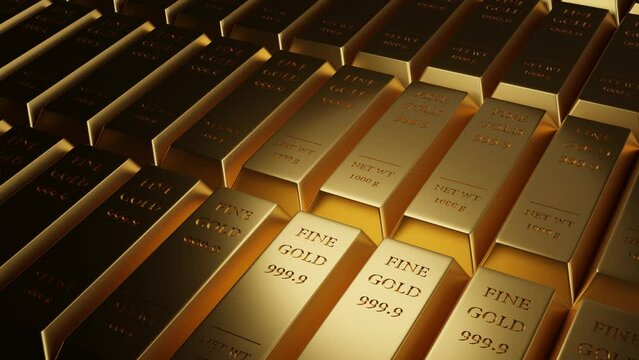 Gold Bullion, Fine Gold bars, Bank gold storage. concept of investment, and exchange rates, Gold market. 4k footage background