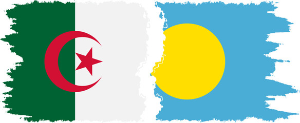 Palau and Algeria grunge flags connection vector