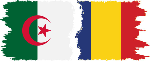 Romania and Algeria grunge flags connection vector - obrazy, fototapety, plakaty