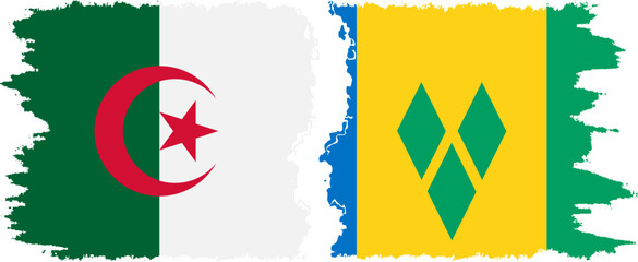 Saint Vincent and the Grenadines and Algeria grunge flags connection - obrazy, fototapety, plakaty