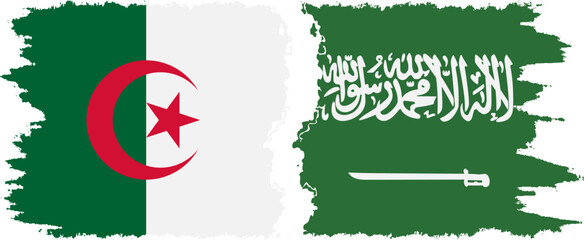 Saudi Arabia and Algeria grunge flags connection vector