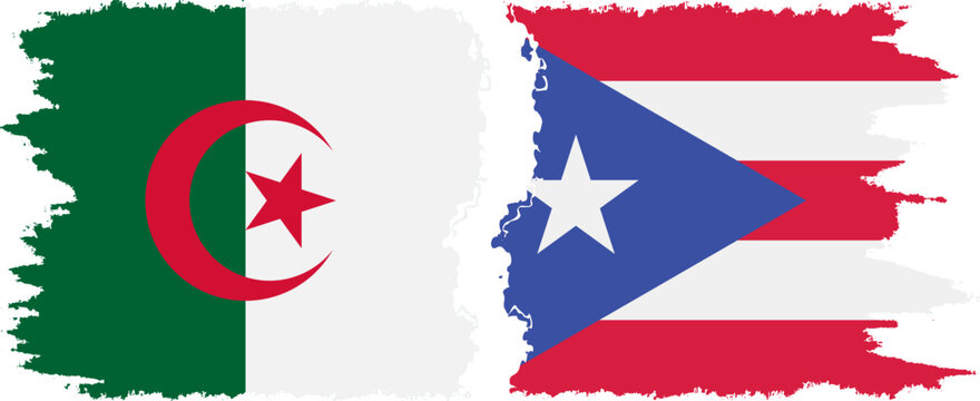 Puerto Rico and Algeria grunge flags connection vector