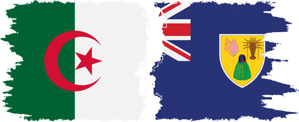Turks and Caicos and Algeria grunge flags connection vector