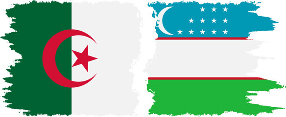 Uzbekistan and Algeria grunge flags connection vector