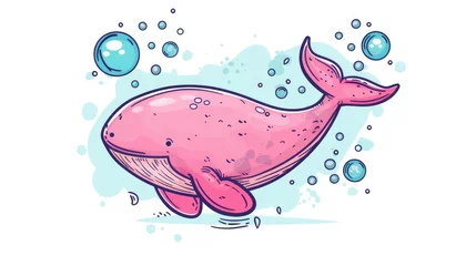 Cercles muraux Baleine Adorable pink whale blowing bubbles