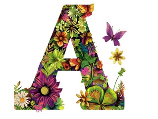 Floral Letter A with Botanical Design and Colorful Blooms