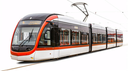 beautiful new, tram, for public transportation, isolated on a clear white background
