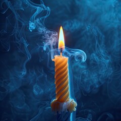 A close-up of a birthday candle being blown out with smoke wisps, solid color background, 4k, ultra hd - obrazy, fototapety, plakaty