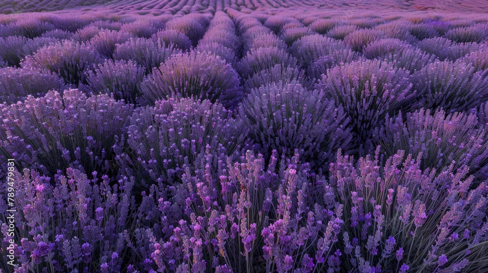 Poster a peaceful scene of a lone tree in a lavender field. suitable for nature and landscape concepts